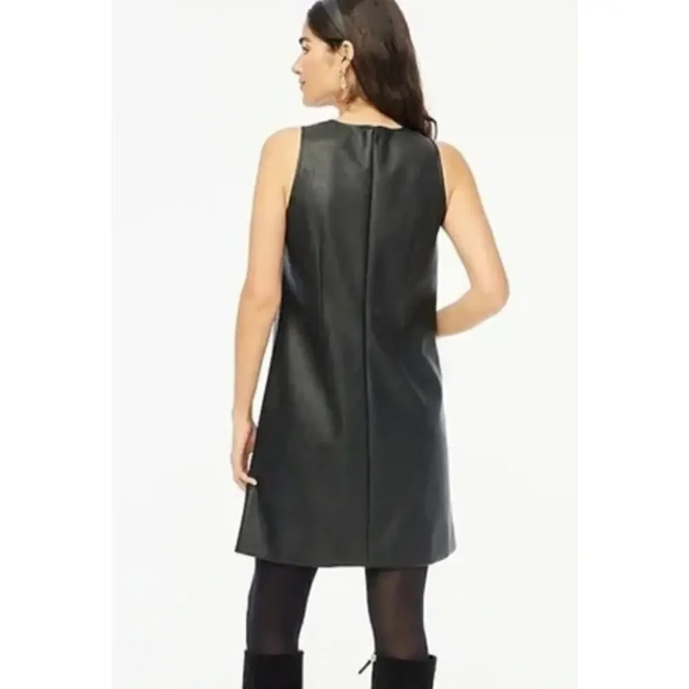 J. Crew Factory Faux Leather Shift Dress Black NWT 10P